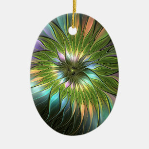 Luminös färglös fantasy Flower Fractal Oval Julgransprydnad Keramik