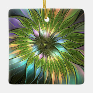 Luminös färglös Fantasy Flower Fractal Square Julgransprydnad Keramik
