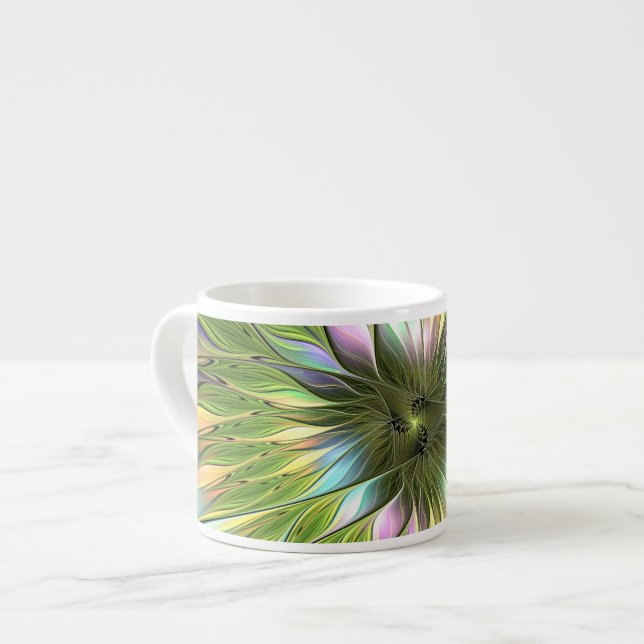 Luminös, färglös Flower Fractal Art Espressomugg (Framsida vänster)