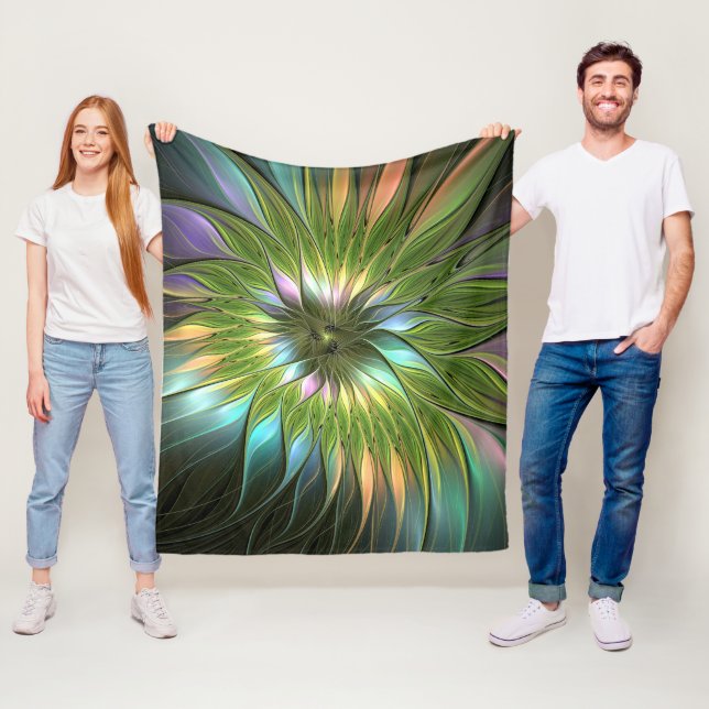 Luminös, färglös Flower Fractal Art Fleecefilt (På plats)