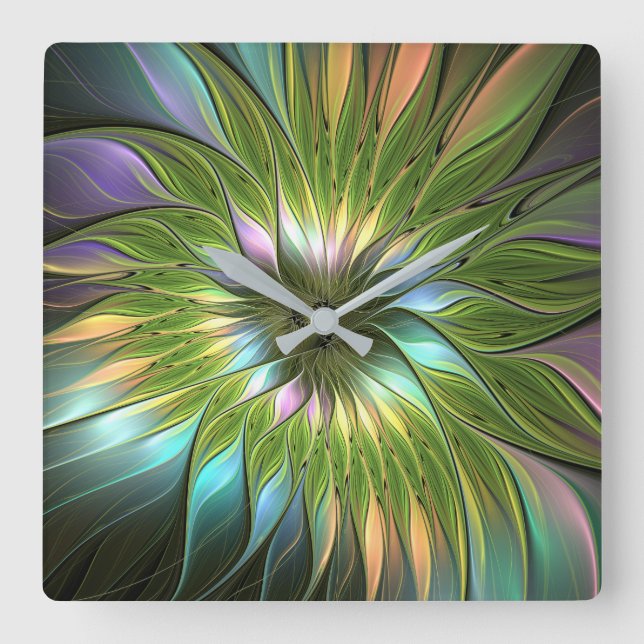 Luminös, färglös Flower Fractal Art Fyrkantig Klocka (Framsida)