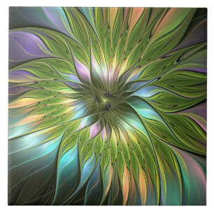 Luminös, färglös Flower Fractal Art Kakelplatta