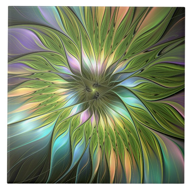 Luminös, färglös Flower Fractal Art Kakelplatta (Framsidan)