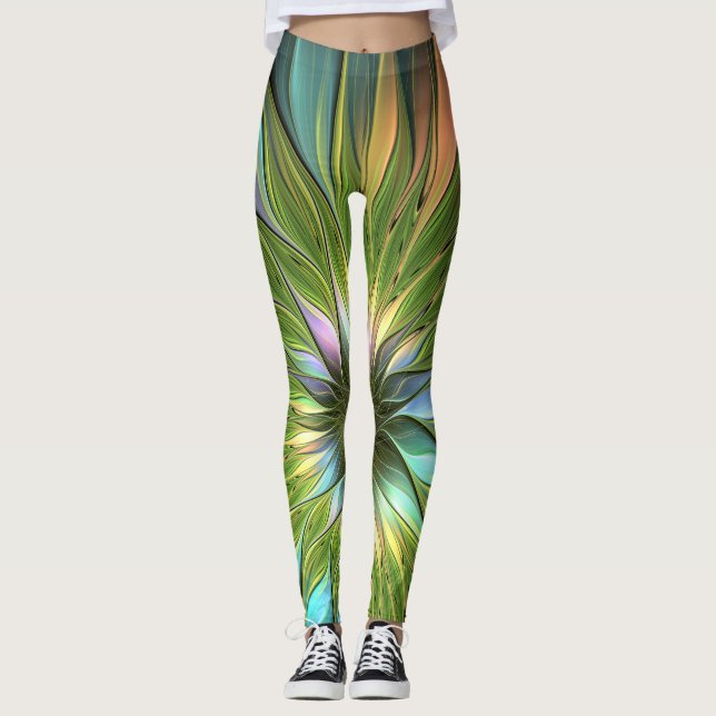 Luminös, färglös Flower Fractal Art Leggings (Framsida)
