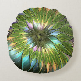 Luminös, färglös Flower Fractal Art Rund Kudde