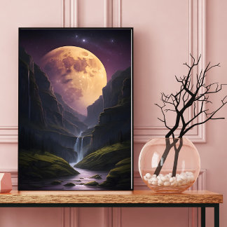 Luminös glöd, bergsområde Måne Poster