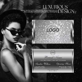 Luminös Gnistra och Logotyp i Silver Glitter Visitkort