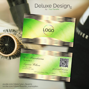 Luminös Grönt Marble Guld Gräns Logotyp QR-kod Visitkort