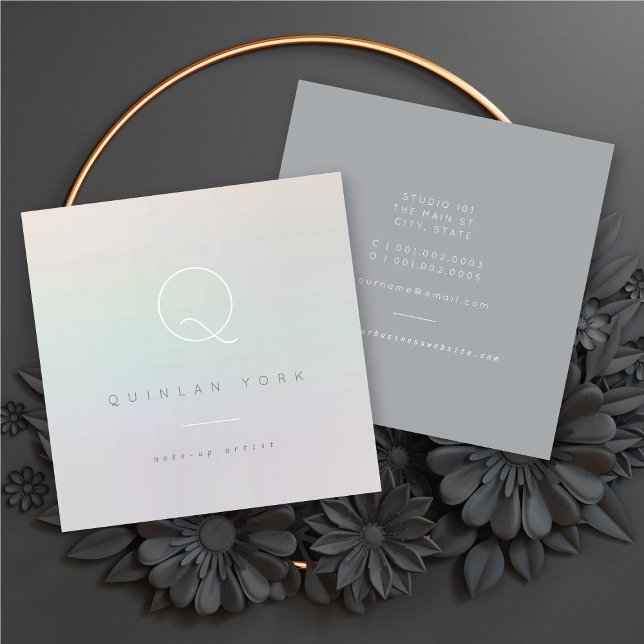 Luminös monogrammografi, modern, minimal fyrkantigt visitkort (Luminous Iridescent Monogram Modern Minimalist Square Business Card / Profile Card @ fat_fa_tin)