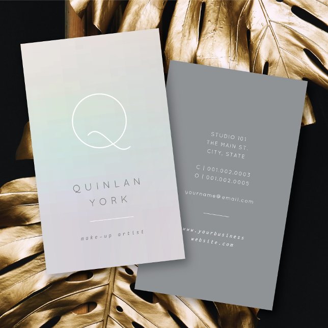 Luminös monogrammografi, modern, minimal visitkort (Luminous Iridescent Monogram Modern Minimalist Business Card @ fatfatin)