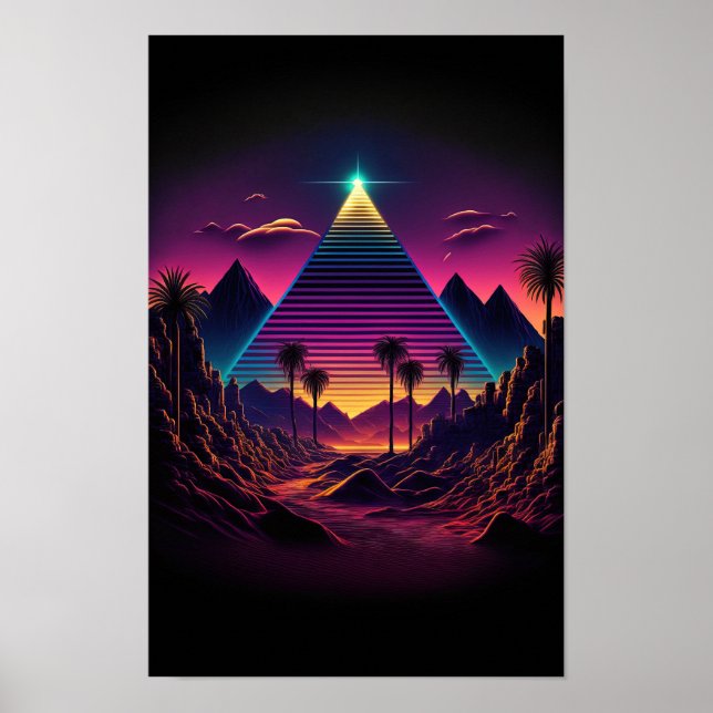 Luminös monolit: En Retrowave Pyramid Poster (Framsidan)