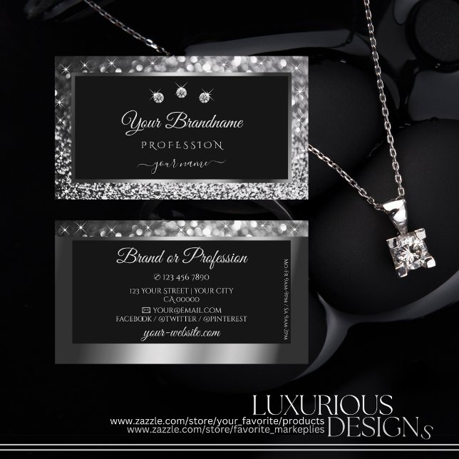 Luminös Silver Gnistra Glitter Diamonds Black Visitkort (Skapare uppladdad)