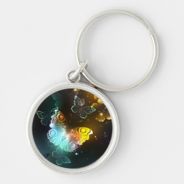 Luminösa fjäril och nattfjärilar rund silverfärgad nyckelring (Framsidan)