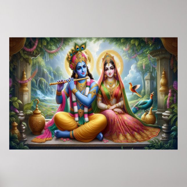 Luminösa Gudar Konst: Krishna Radha, Gudomligt Par Poster (Framsidan)