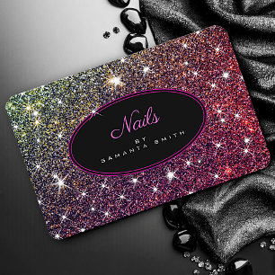 Luminösa Rosan Lila Glitter Stars Nagel Visitkort