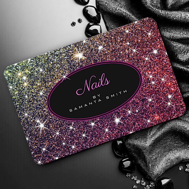 Luminösa Rosan Lila Glitter Stars Nagel Visitkort (Skapare uppladdad)