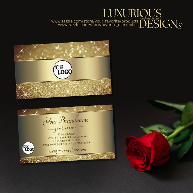 Luminösa stjärnor Guld Glitter lägger till Logotyp Visitkort (Skapare uppladdad)