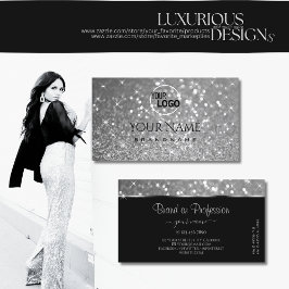 Luminösa stjärnor och Logotyp i Silver Glitter Visitkort