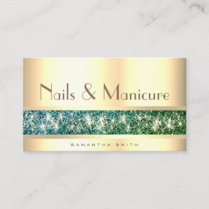 Luminösa Teal Ombre Glitter Golden Nagel Mode Visitkort