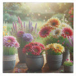 Luminous Bloom Kakelplatta<br><div class="desc">Den här fantastiska designen innehåller flera pots av pulserande blommor som ställs mot en mjuk glödande,  drömmande bakgrund. Perfekt för att ge en varm och elegant kontur till alla lägen framkallar skönheten och lugnet hos en blomstrande trädgård som tappats i strålande ljus.</div>