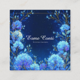 Luminous Blue Floral Gold Celestial Frame Midnight Fyrkantigt Visitkort