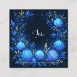 Luminous Blue Floral Gold Celestial Frame Midnight Fyrkantigt Visitkort