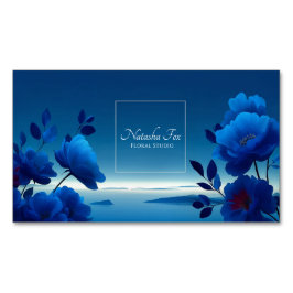 Luminous Blue Floral Seascape Monochromatic Magnetiska Visitkort