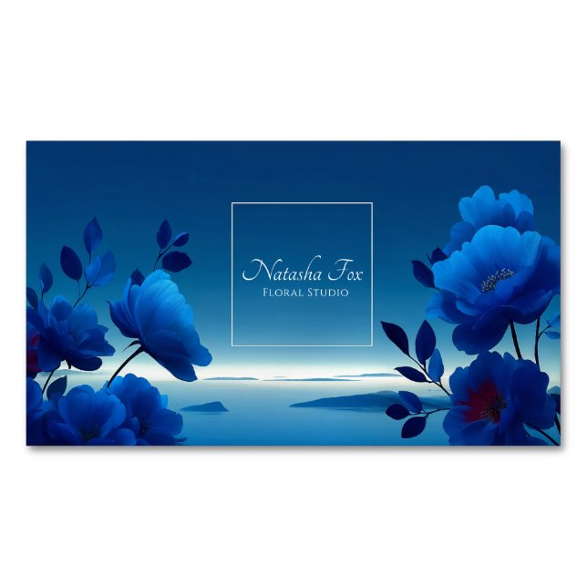 Luminous Blue Floral Seascape Monochromatic Magnetiska Visitkort (Framsida)