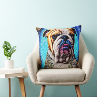 Luminous Bulldog Blue Ocean Wave Pointillism Kudde