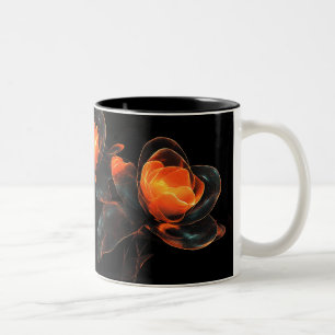 Luminous Cyberflora Orange Black Cyber Flowers Två-Tonad Mugg