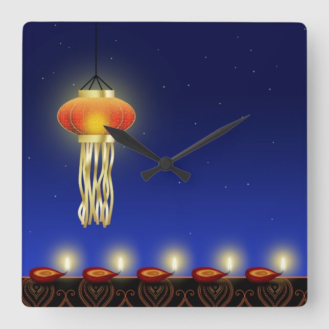 Luminous Diwali Lamp - Wall Clock Fyrkantig Klocka (Framsida)