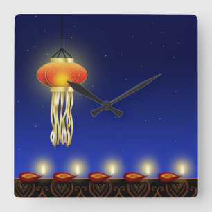 Luminous Diwali Lamp - Wall Clock Fyrkantig Klocka