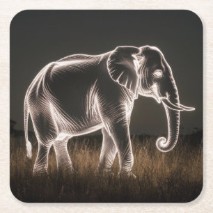 Luminous Elephant Silhouette Underlägg Papper Kvadrat