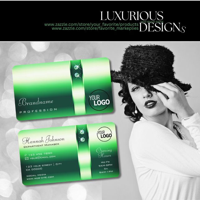 Luminous Emerald Grönt Gradient Diamonds and Logot Visitkort (Skapare uppladdad)