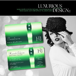 Luminous Emerald Grönt Gradient Diamonds Monogram Visitkort