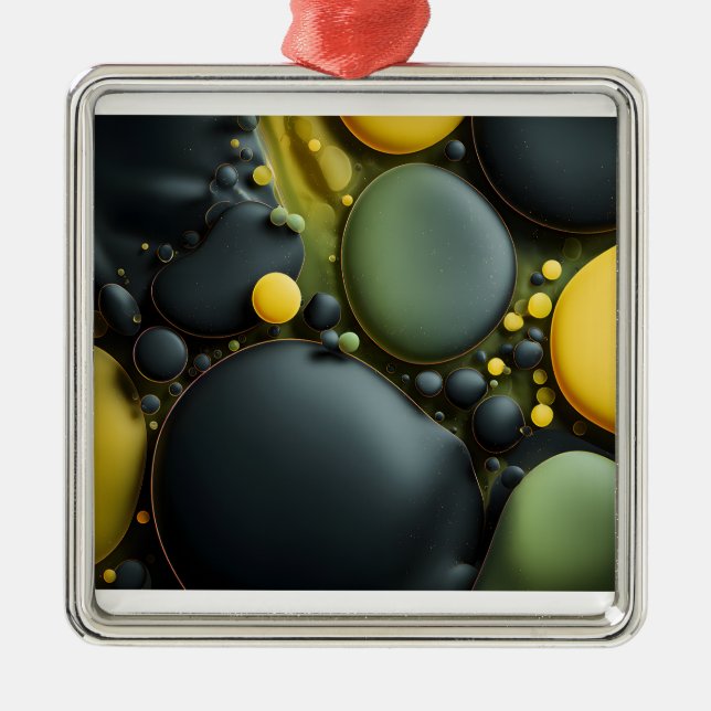 Luminous Fluid Dynamics: Yellow and Green Abstract Julgransprydnad Metall (Framsidan)