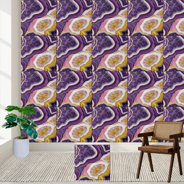 Luminous Geode Tile Mönster i Violet Rosa & Guld Kakelplatta (Luminous Geode Tile Pattern in Violet Pink & Gold)