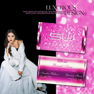 Luminous Girly Rosa Glitter Glamor Stars Initialer Visitkort
