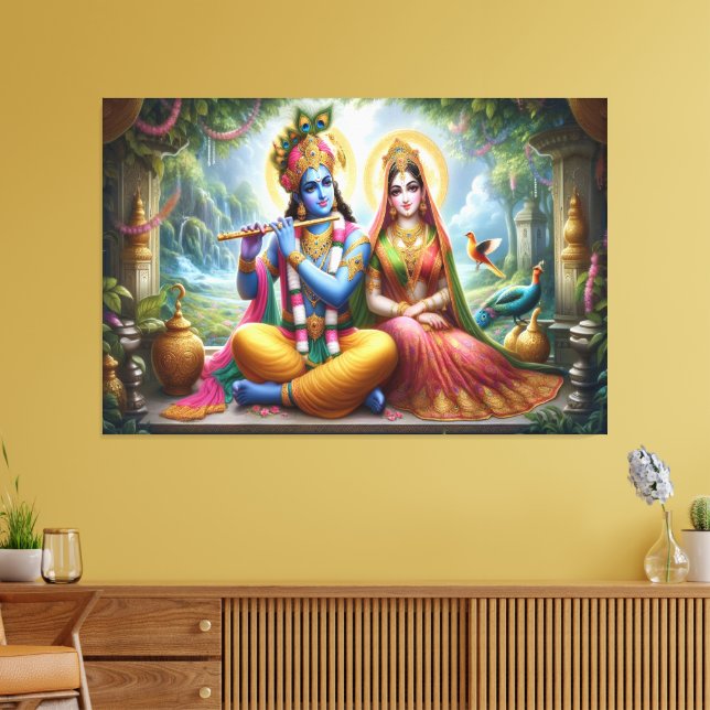 Luminous Gods Art: Krishna Radha, Divine Couple Canvastryck (Insitu (Vardagsrum))