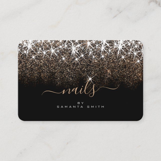 Luminous Golden Glitter Glam Stars Nagel Designer Visitkort (Framsida)