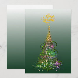 Luminous Green Holiday Tree flat holiday card Inbjudningar