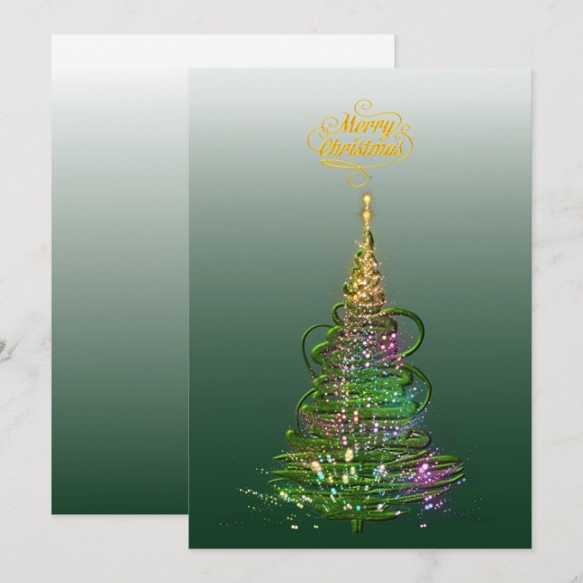 Luminous Green Holiday Tree flat holiday card  Inbjudningar (Fram/baksida)