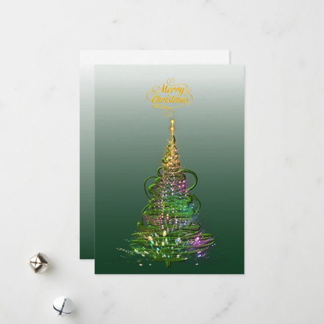 Luminous Green Holiday Tree flat holiday card  Julkort (Fram/Back In Situ)