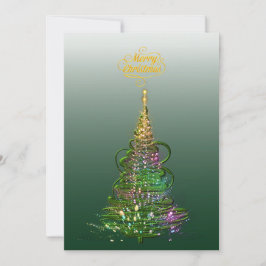 Luminous Green Holiday Tree flat holiday card Julkort