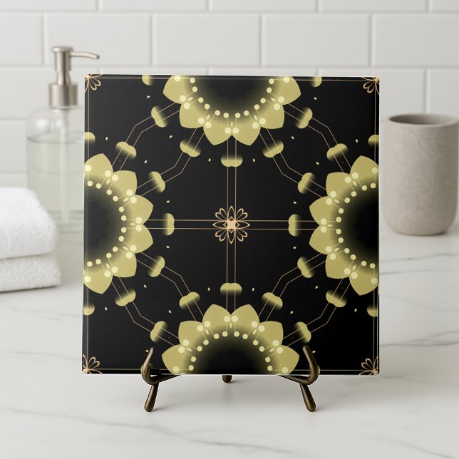 Luminous Guld Black Arabesque Geometric Mandala Kakelplatta (Skapare uppladdad)