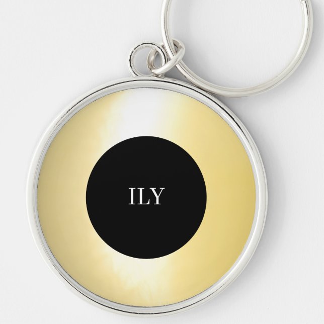Luminous Guld ILY Keychain Rund Silverfärgad Nyckelring (Framsidan)