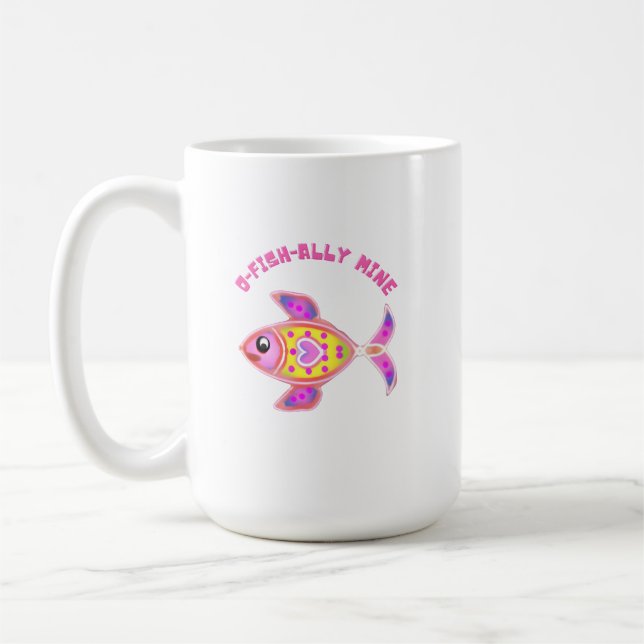 Luminous Heart Fish: Radiant Neon Kawaii Sea Life  Kaffemugg (Vänster)