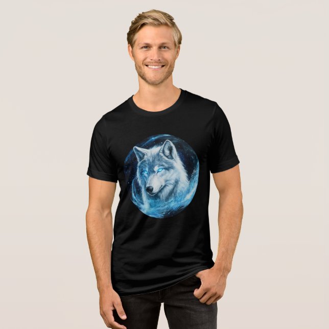 Luminous Ice Wolf in Galaxy Swirl T Shirt (Framsida Full)