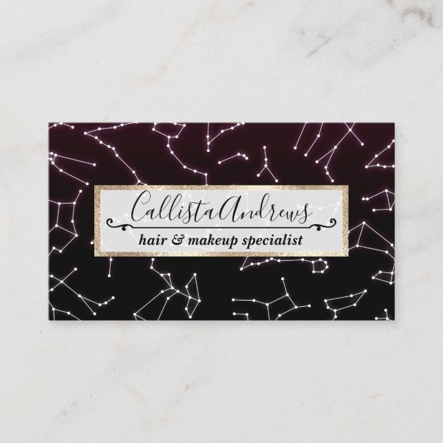 Luminous Lila White Zodiac Constellation Stars Visitkort (Framsida)