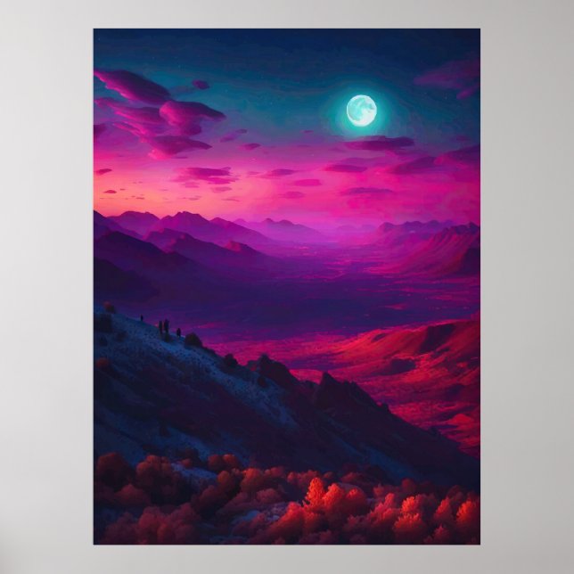 Luminous Pink & Purple Mountain Landscape Poster (Framsidan)